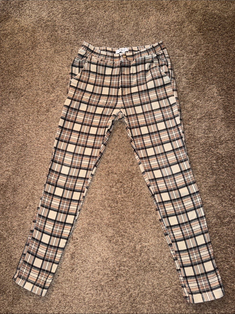 Urban Outfitters Tan Plaid Pull-On Skinny Pants Size Medium 2018